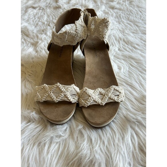 Lucky Brand Women’s Size 10 Kierlo Ankle Strap Wedge Sandals Ivory Knit Leather - Picture 4 of 9